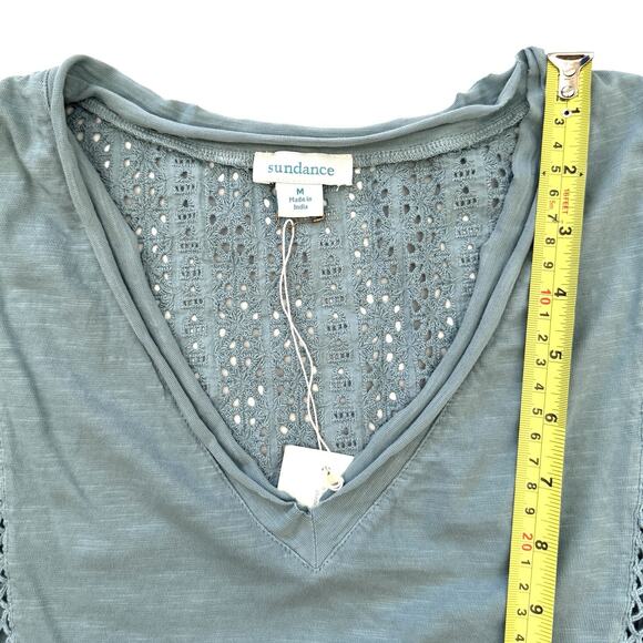NWT Sundance Women’s Dinah Eyelet Shirt Top Blue Short Sleeve V-Neck - Picture 8 of 11